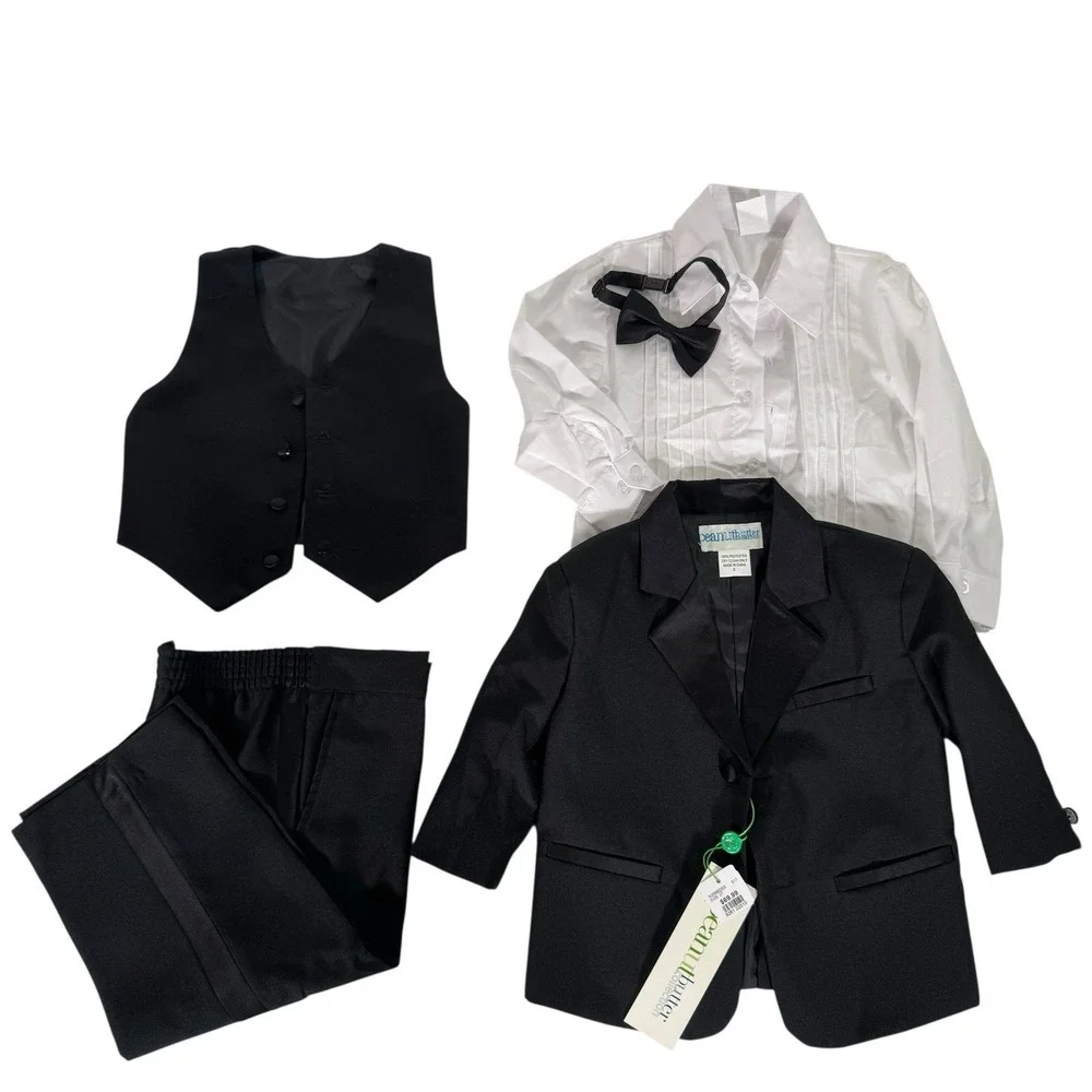 Peanut Butter Size 2 Black Bow Tie 5 Piece Tuxedo Suit Outfit Set